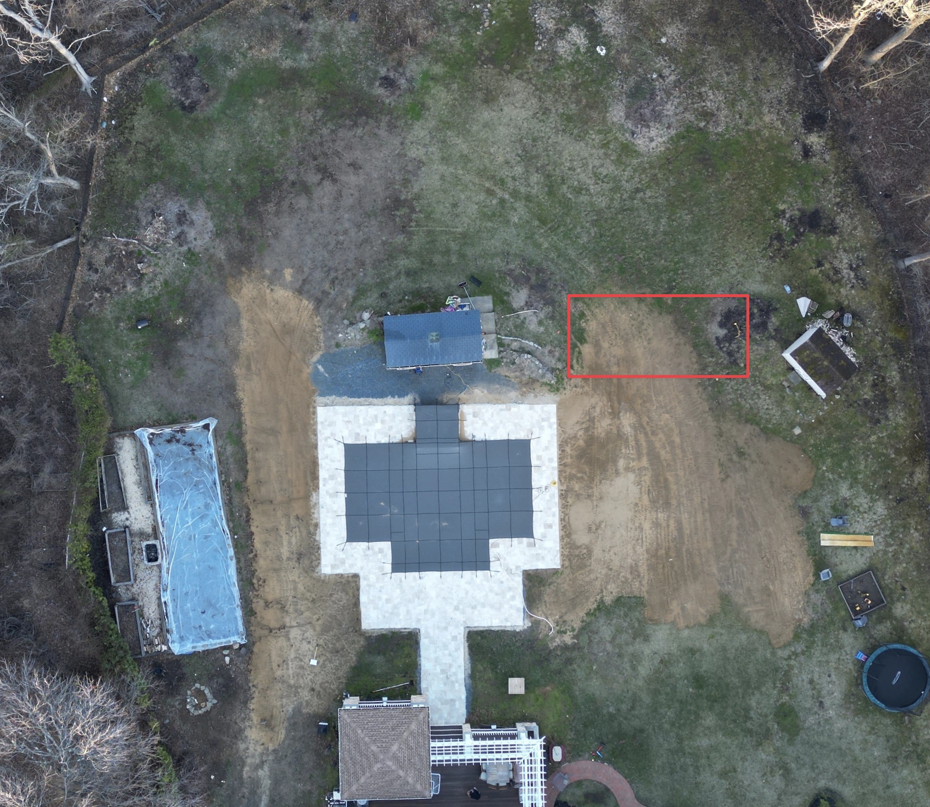 Area marked for the outdoor tile and sports court